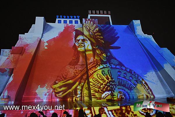 Conmemoración de los 500 años de la caída de Tenochtitlán 2021 (01-05)
A pesar de la pertinaz lluvia el zócalo de la CDMX se vió nutrido de gente en los tres espectáculos que se llevaron a cabo y también gente aprovechando la iluminación de los edificios de gobierno decorados con imágenes prehispánicas como Quetzalcoatl, Coatlicue, Tonatiuh, Coyolxauhqui pero también se observaron alusiones a las fiestas patrias y sus héroes. 


Text & Photo by: Antonio Pacheco 
Keywords: 500 años resistencia indigena caida tenochtitlan azteca zocalo mexicas aztecas maqueta huey teocalli templo mayor