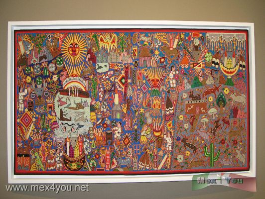 Magia Huichol, Rito Aborigen / Huichol Magic, Aboriginal Ritual  MAP Museum (05-06)
Uno de los iniciadores de este arte moderno fue el maraâ€™akame RamÃ³n Medina, 
originario de la comunidad de San SebastiÃ¡n TeponahuaxtlÃ¡n o WautÉ¨a, Jalisco y radicado, al final de su vida, en Nayarit. Sus cuadros resultaron de gran colorido, con combinaciones cromÃ¡ticas caracterÃ­sticas de su cultura.

One of the initiators of this art was mara'akame RamÃ³n Medina,from the community of San SebastiÃ¡n TeponahuaxtlÃ¡n or WautÉ¨a, Mexico, located at the end of his life, in Nayarit. His pictures were very colorful, with combinations of colors characteristic of their culture.
Keywords: magia huichol rito aborigen australia map museo arte popular art museum